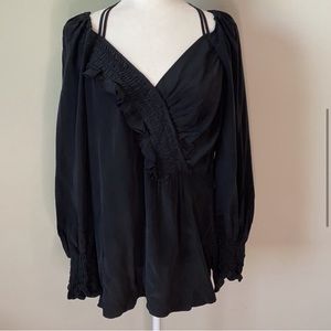 Nanette Lepore Black Seychelles Silk Ruffle Blouse Size 2